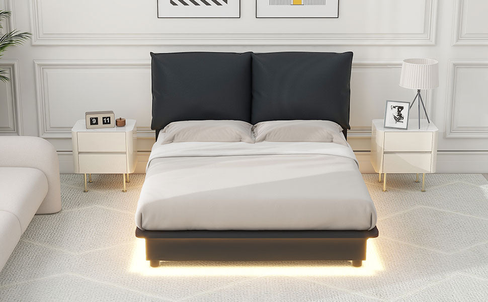 Full Size Upholstered Platform Bed With Sensor Light And Ergonomic Design Backrests, Black Black Upholstered