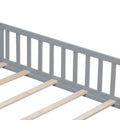 Full Size Floor Platform Bed With Fence And Door For Kids, Montessori Floor Bed Frame With Support Slats For Toddlers, Wooden Floor Bed Grey Grey Plywood
