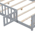 Full Size Floor Platform Bed With Fence And Door For Kids, Montessori Floor Bed Frame With Support Slats For Toddlers, Wooden Floor Bed Grey Grey Plywood