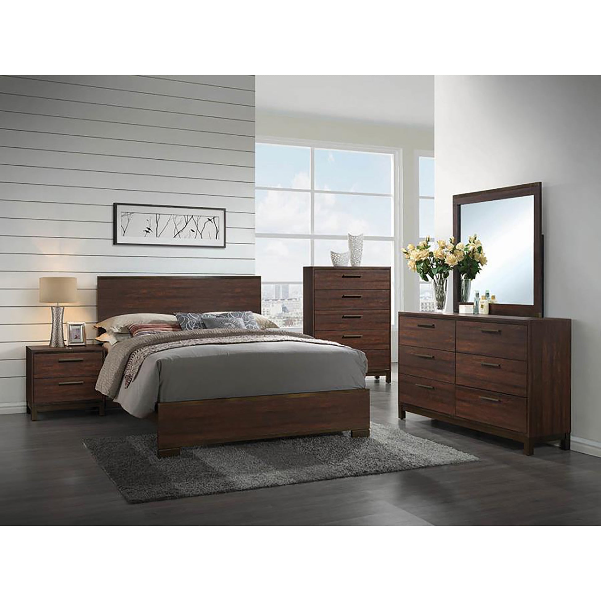 Rustic Queen Panel Bed Box Spring Required Queen Brown Wood Brown Bedroom Farmhouse,Rustic Rubberwood Panel Wood