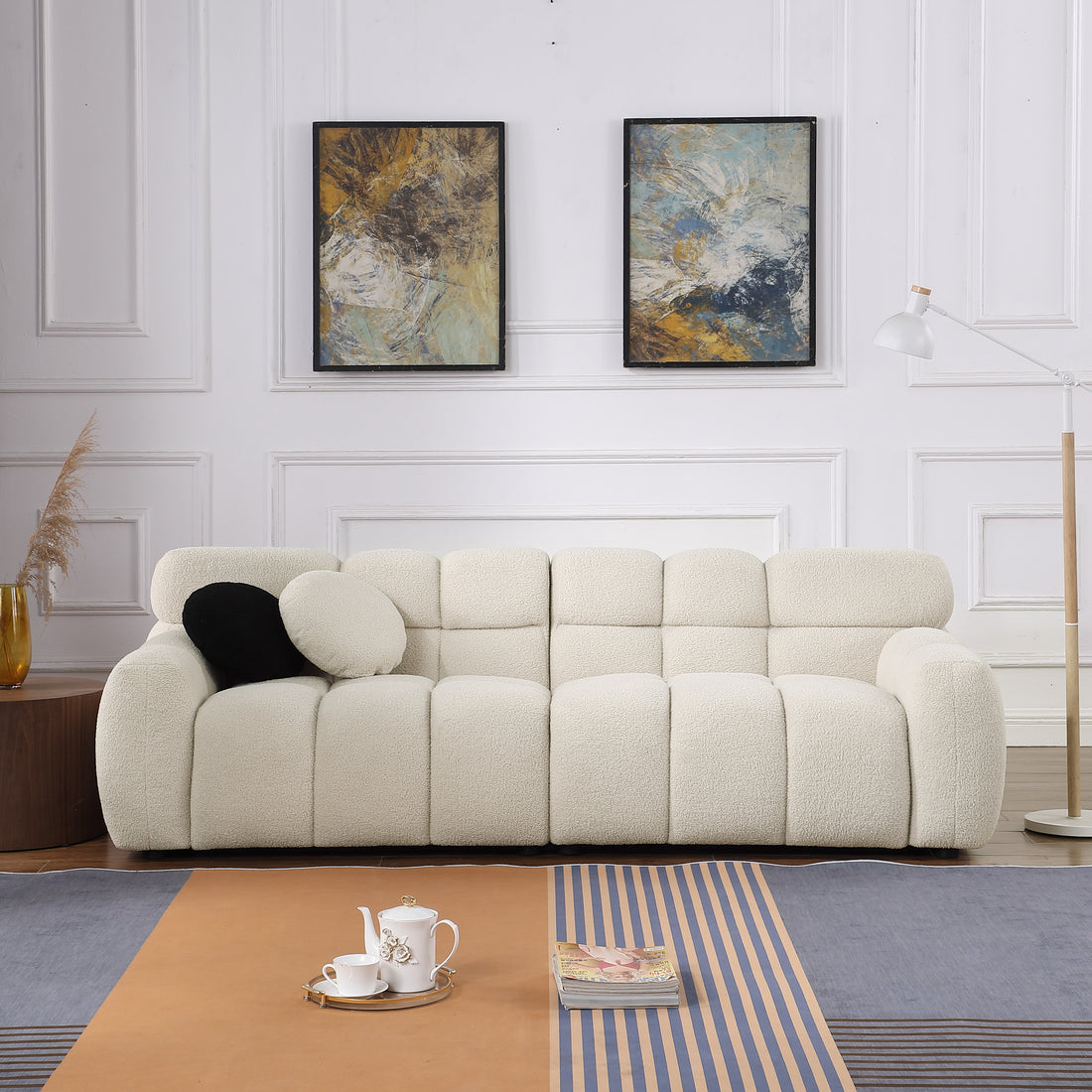 Sofa And Seater ,Human Body Structure For Usa People, Marshmallow Sofa,Boucle Sofa ,Beige Boucle Beige Light Brown Wood Primary Living Space Medium Soft Split Back Eucalyptus Rolled Arms Boucle 5