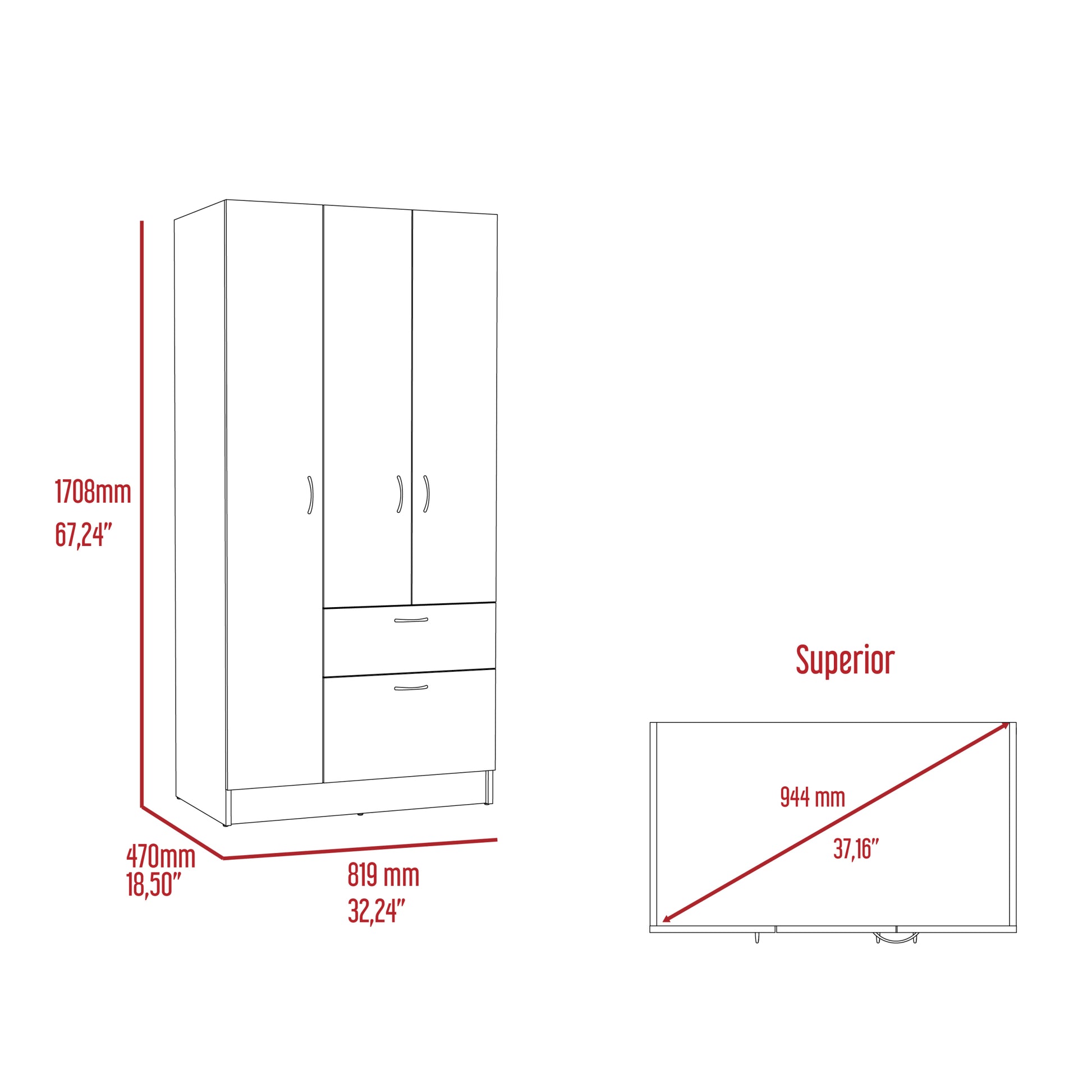 Armoire Cobra, Bedroom, Black White White Black Particle Board Particle Board