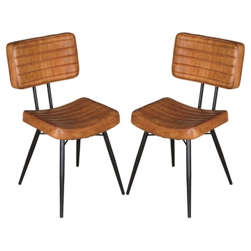 Camel And Black Tufted Side Chairs Set Of 2 Solid Camel Dining Room Foam Spot Clean Industrial Side Chair Open Back Foam Leather