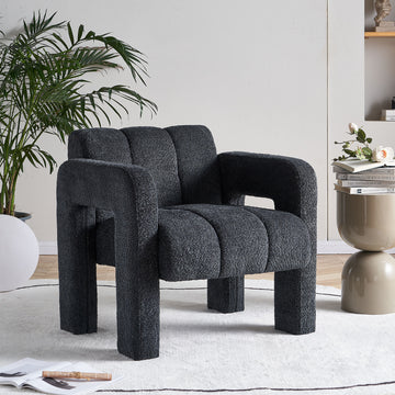 31.10" Wide Boucle Upholstered Accent Chair Dark Grey Primary Living Space Modern Fiber Foam And Polyester Fiber Pad Boucle