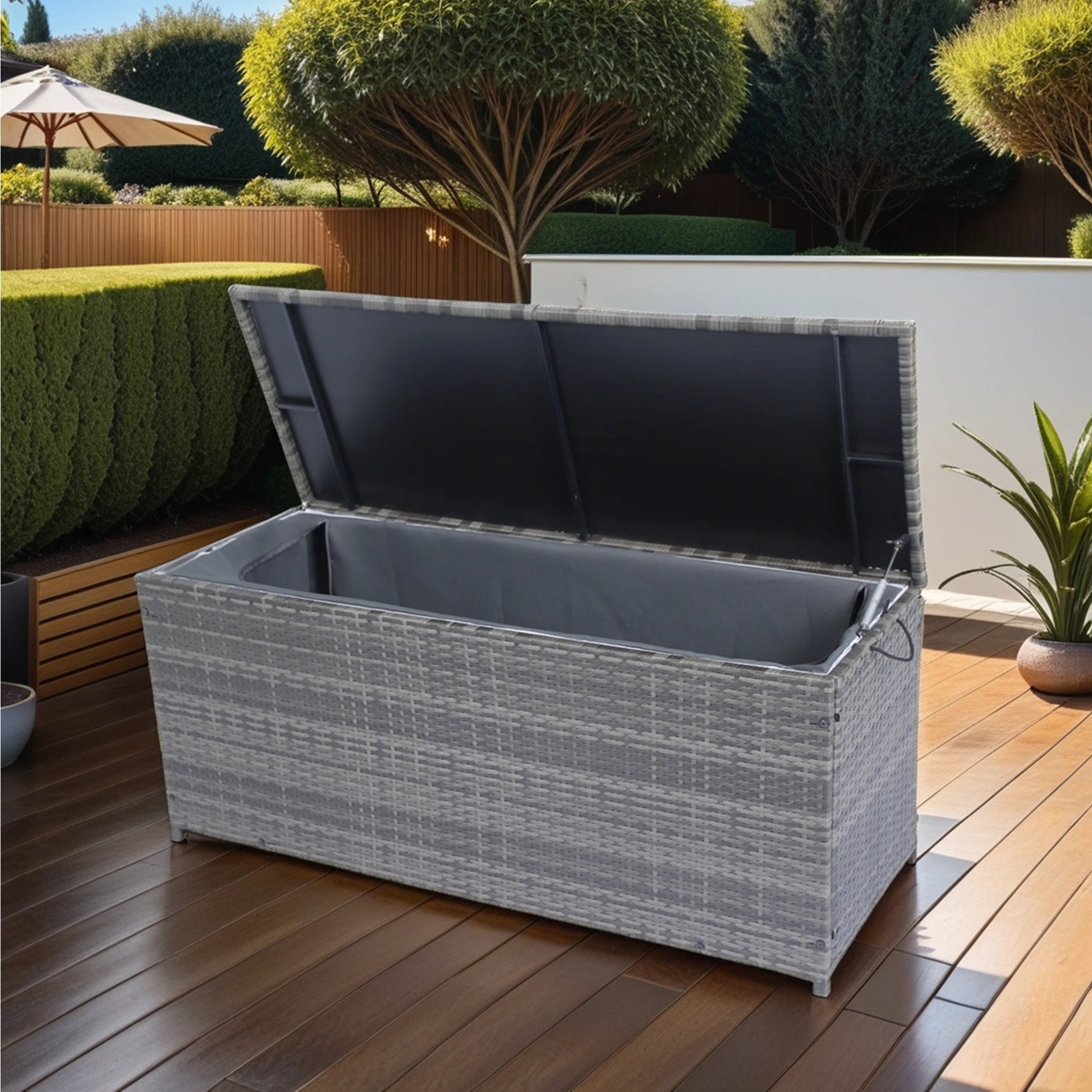 Outdoor Storage Box, 113 Gallon Wicker Patio Deck Boxes With Lid, Outdoor Cushion Storage For Kids Toys, Pillows, Towel Grey Wicker No Grey Rust Resistant Frame Mildew Resistant Cushion Garden &