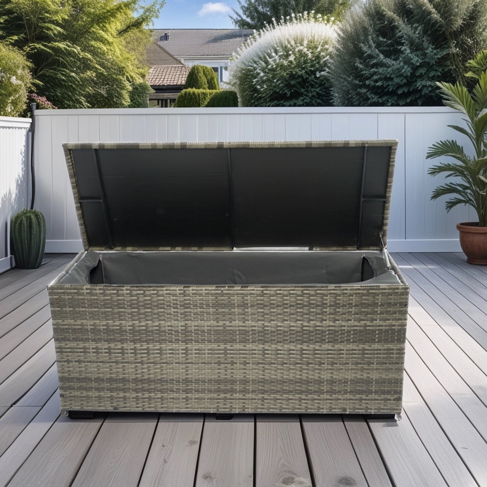 Outdoor Storage Box, 113 Gallon Wicker Patio Deck Boxes With Lid, Outdoor Cushion Storage For Kids Toys, Pillows, Towel Grey Wicker No Grey Rust Resistant Frame Mildew Resistant Cushion Garden &