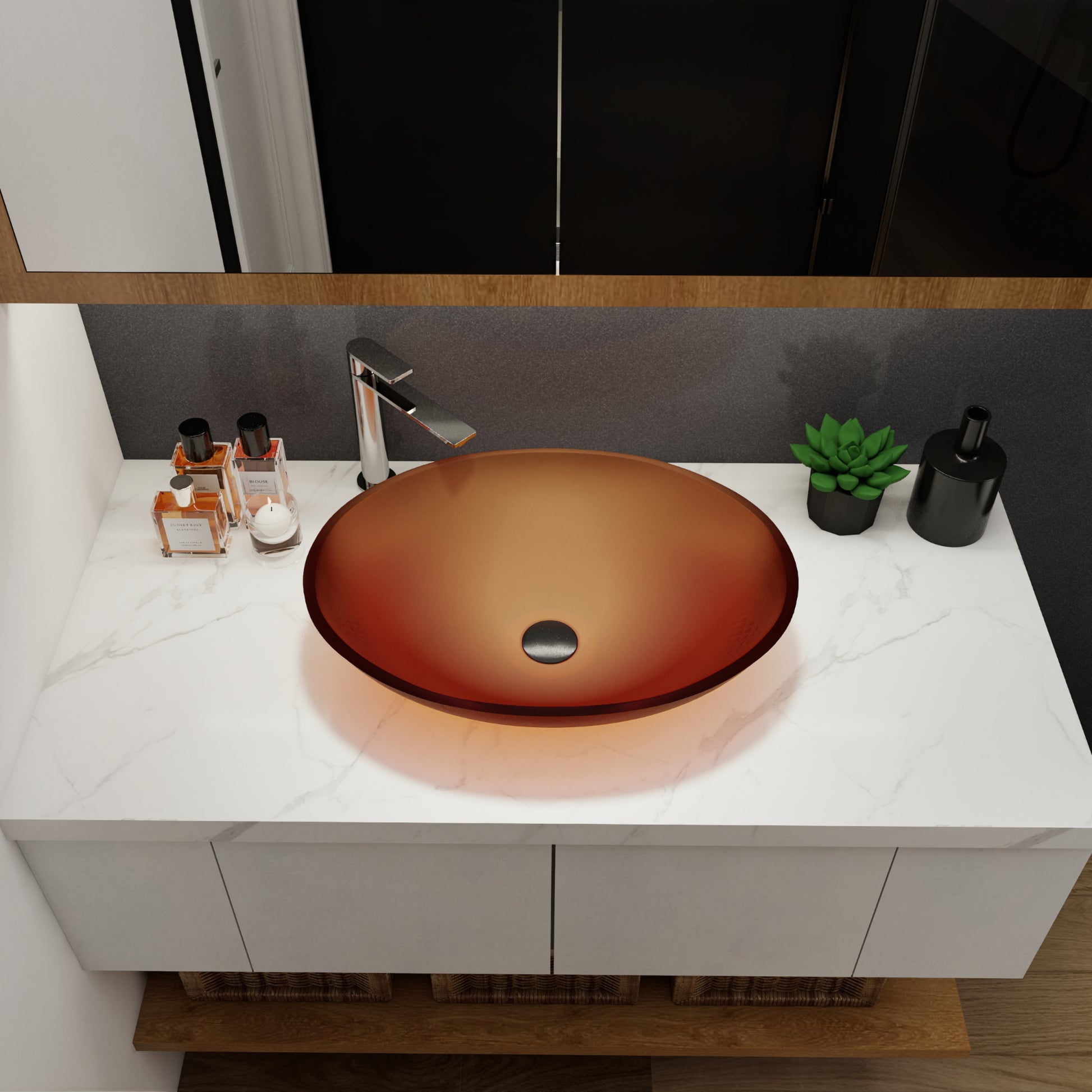 Tempered Glass Matte Bathroom Vessel Sink, Oval Bathroom Basin Tempered Glass Matt Tea Brown Bathroom Modern Glass
