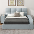 Queen Size Upholstered Platform Bed With Multimedia Nightstand And Storage Shelves, Gray Box Spring Not Required Queen Gray Wood Bedroom Bed Frame Faux Leather Upholstered