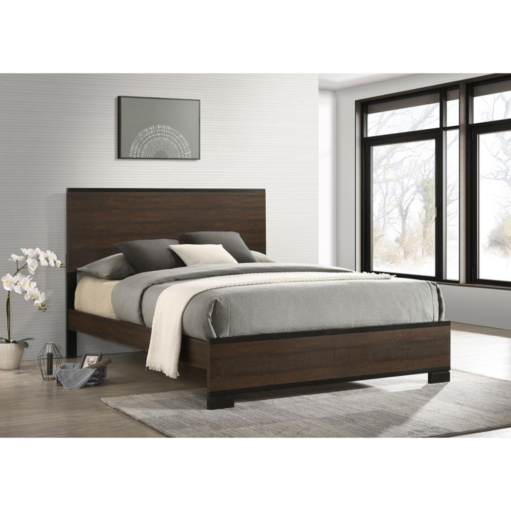 Rustic Queen Panel Bed Box Spring Required Queen Brown Wood Brown Bedroom Farmhouse,Rustic Rubberwood Panel Wood