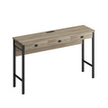 3 Drawer Long Dining Table Set With Power Outlets, Bar Kitchen Table Set With Circular Pu Stools, Easy Assemble, Brown Gray Table Black Stool Upholstered Chair Wood Black Metal Dining Table With Chair Mdf Metal