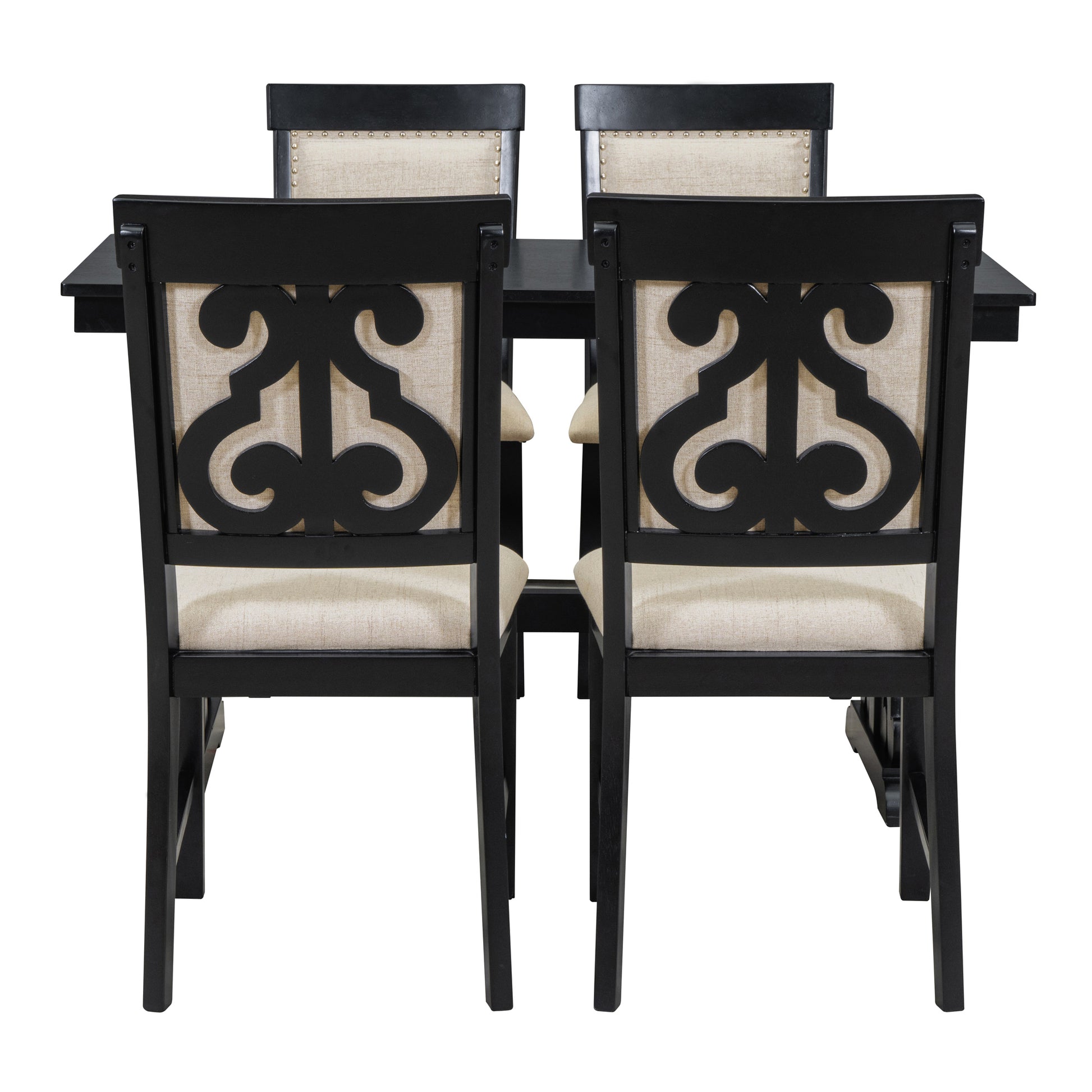 5 Piece Retro Dining Set, Rectangular Wooden Dining Table And 4 Upholstered Chairs For Dining Room And Kitchen Black Black Solid Wood Mdf