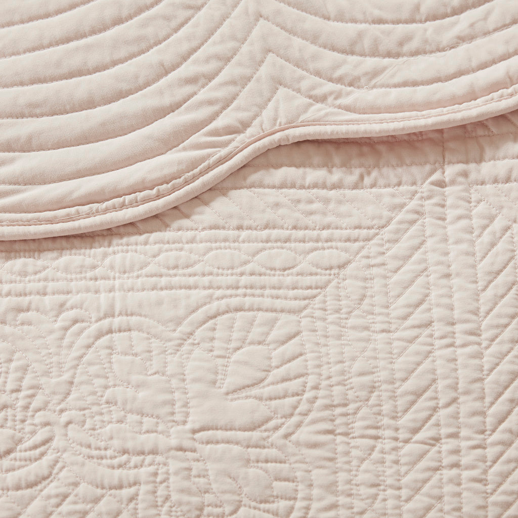 3 Piece Reversible Soped Edge Quilt Set Blush Microfiber