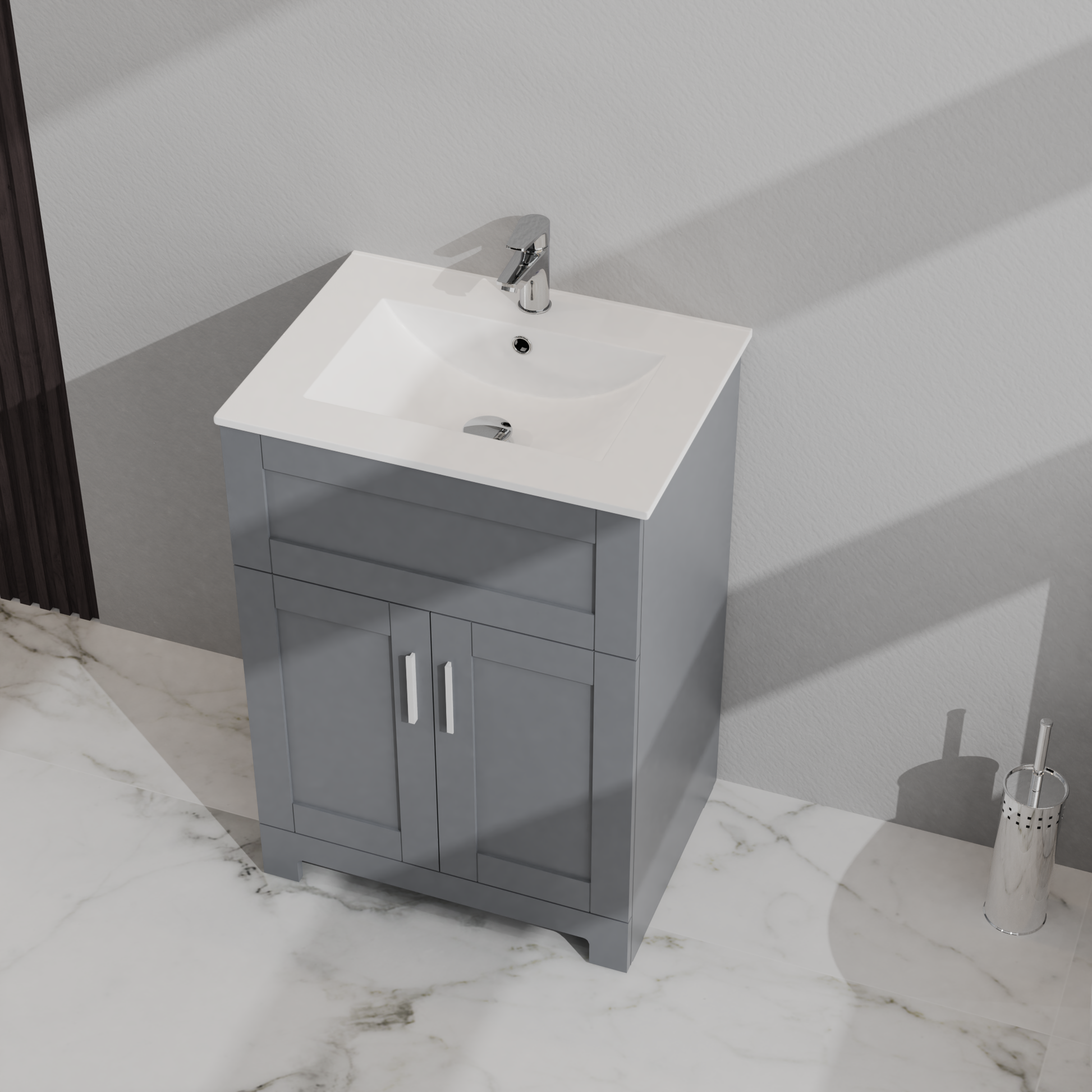24" Bathroom Sink Vanity Laundry Utility Cabinet, Gray Gray 2 24 To 35 In 32 To 35 In Soft Close Doors Bathroom Freestanding 15 20 Inches Mdf