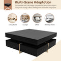 Modern High Gloss Coffee Table With 4 Drawers, Multi Storage Square Cocktail Tea Table With Wood Grain Legs, Center Table For Living Room, 31.5''X31.5'', Black Black Primary Living Space Drawers Particle Board