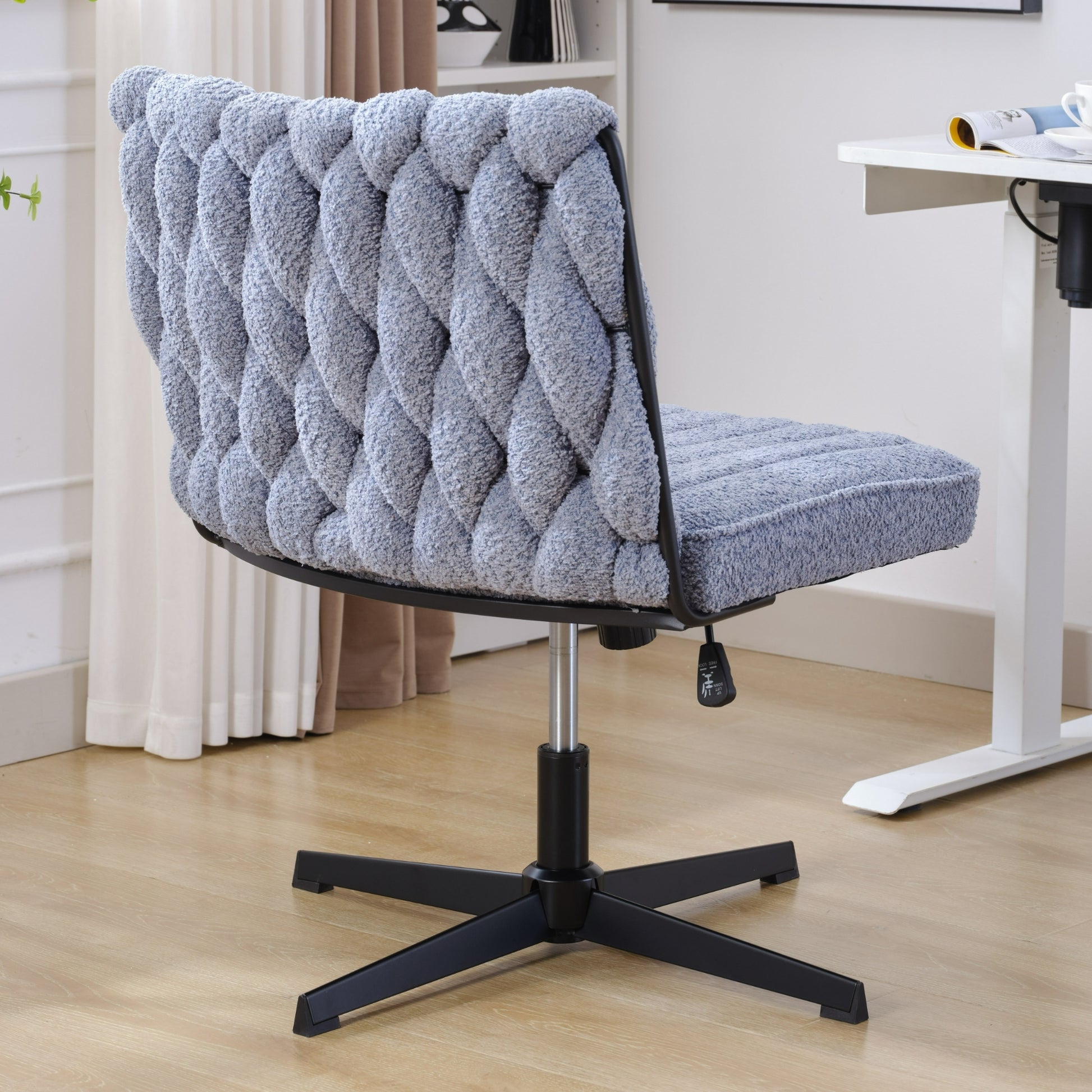 Armless Office Desk Chair No Wheels, Blue Blue Foam Polyester Blend