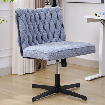 Armless Office Desk Chair No Wheels, Blue Blue Foam Polyester Blend