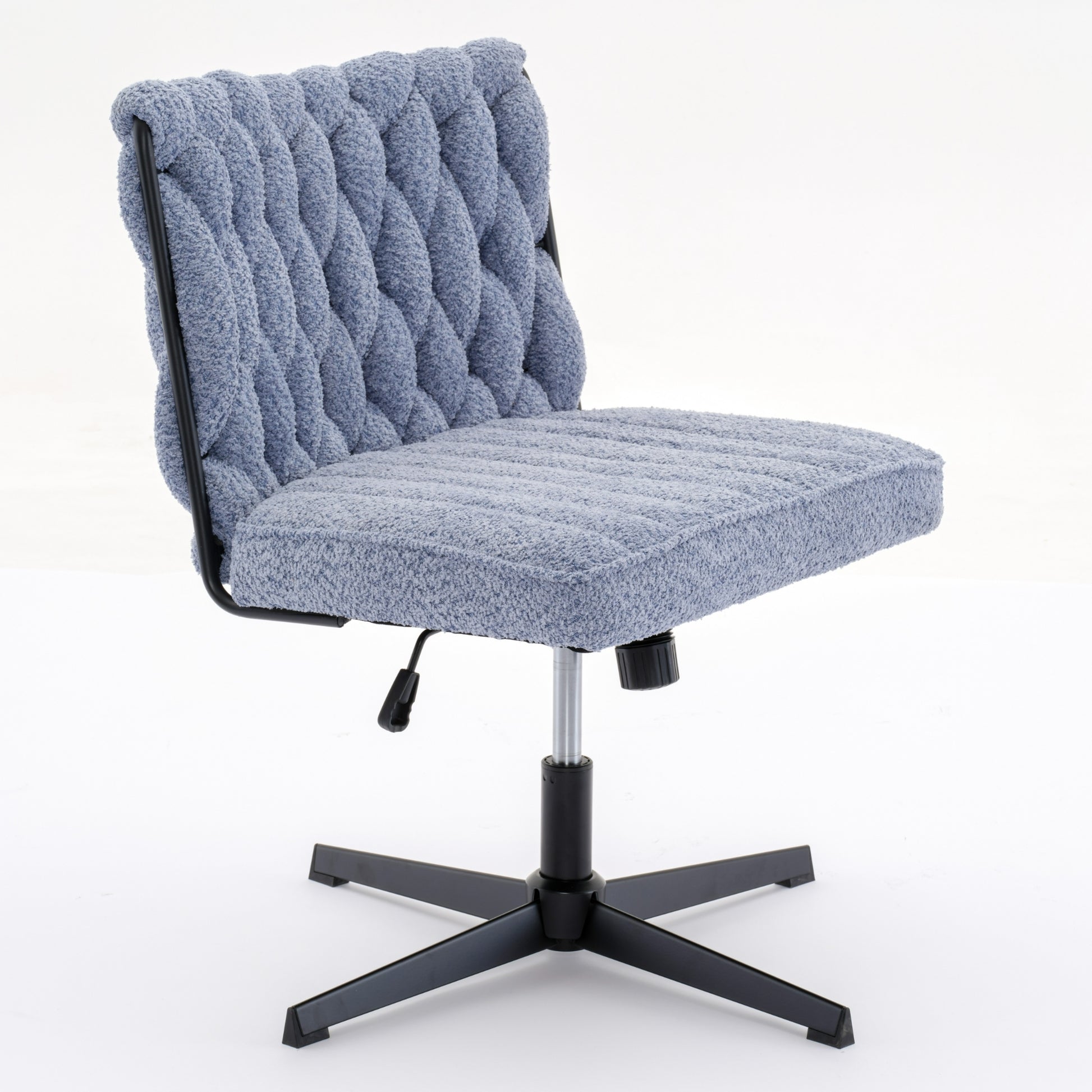 Armless Office Desk Chair No Wheels, Blue Blue Foam Polyester Blend