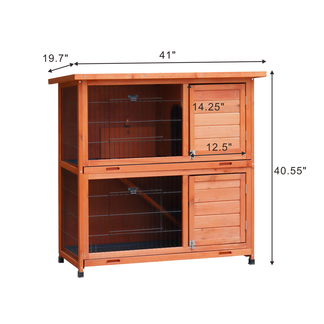Rabbit Hutch Outdoor, 2 Story Rabbit Cage Indoor With Run, Bunny Cage With 2 Removable No Leak Trays, Pet Cages With Non Slip Ramp, Waterproof Roof, Fence, For Small Animals Natural Pet Pen American