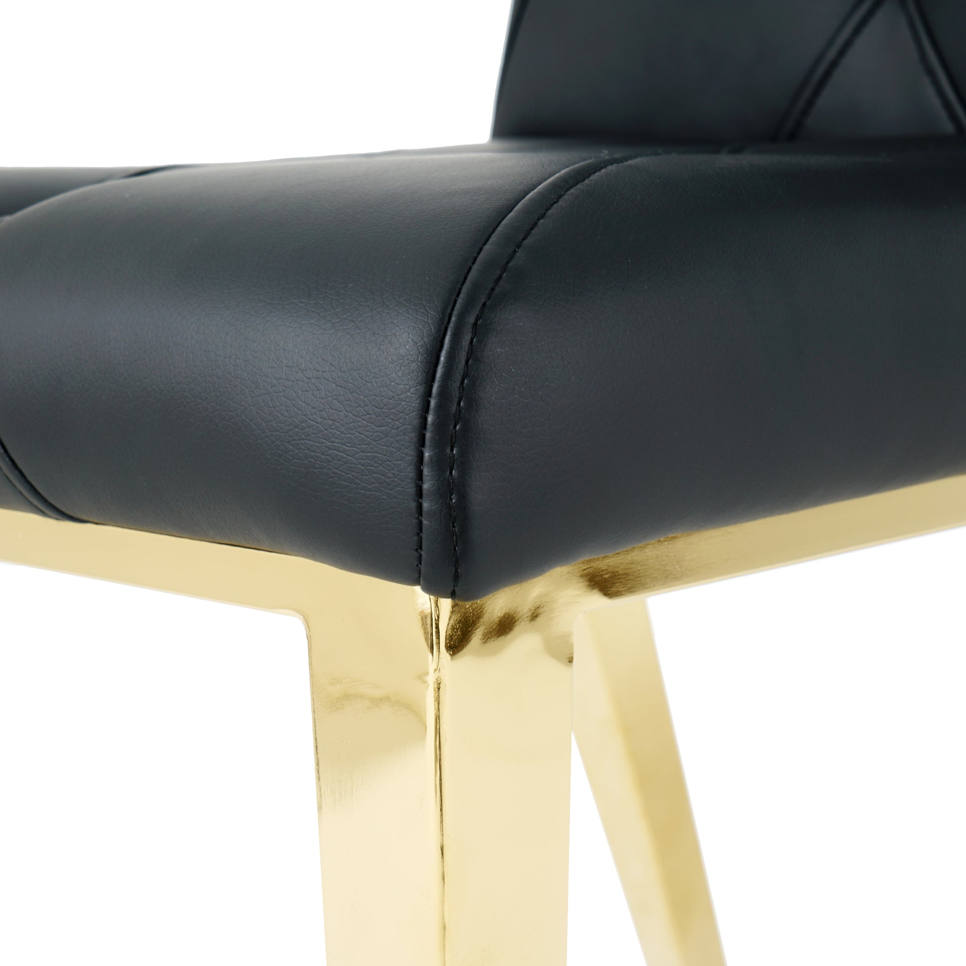 Modern Simple Light Luxury Dining Chair Black Chair Family Bedroom Chair Pu Fabric Dining Chair Gold Plated Legs Set Of 2 Metal Black Gold Pu