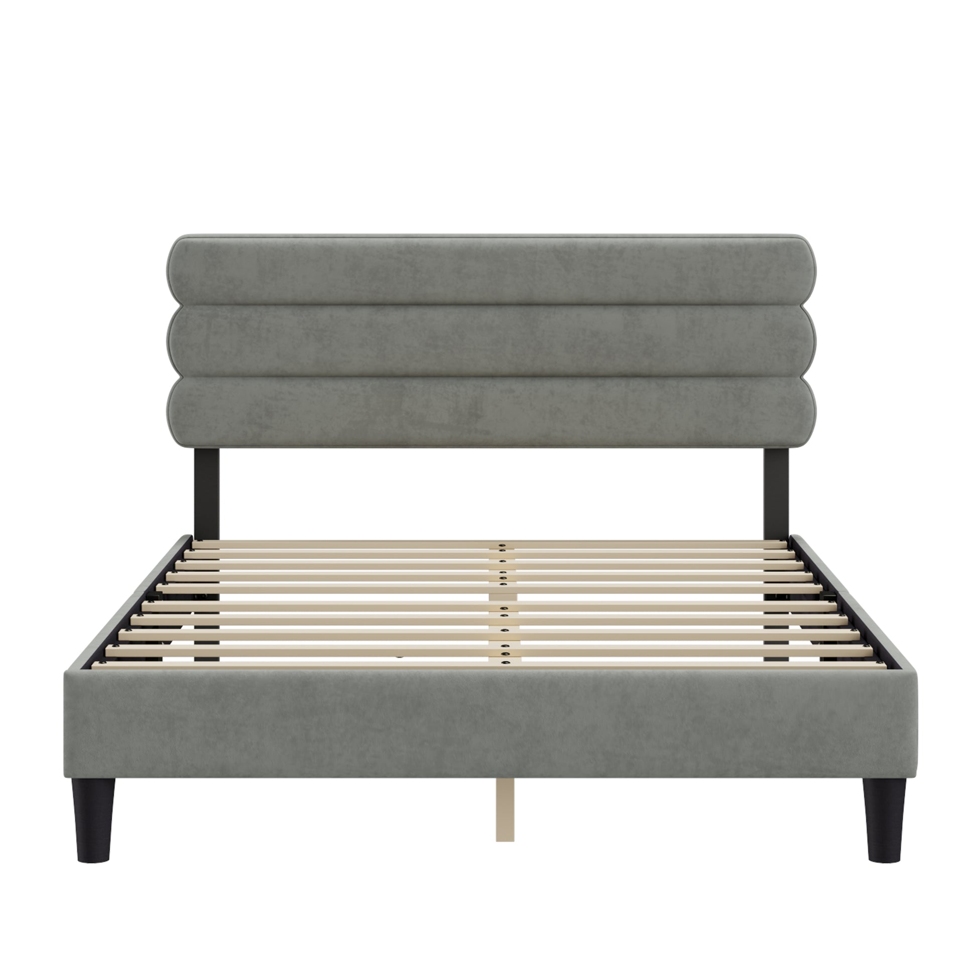 Queen Bed Frame With Headboard,Sturdy Platform Bed With Wooden Slats Support,No Box Spring,Mattress Foundation,Easy Assembly Light Grey Wood