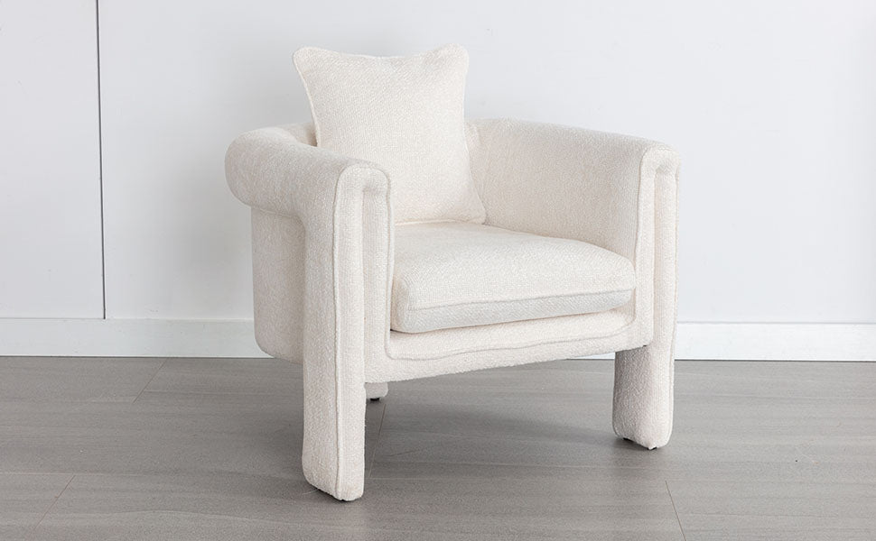 Modern Style Accent Chair Armchair For Living Room, Bedroom, Guest Room,Office, Ivory Ivory Upholstered