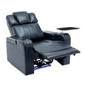 Pu Leather Power Recliner Individual Seat Home Theater Recliner With Cooling Cup Holder, Bluetooth Speaker, Led Lights, Usb Ports, Tray Table, Arm Storage For Living Room, Blue Blue Foam Pu