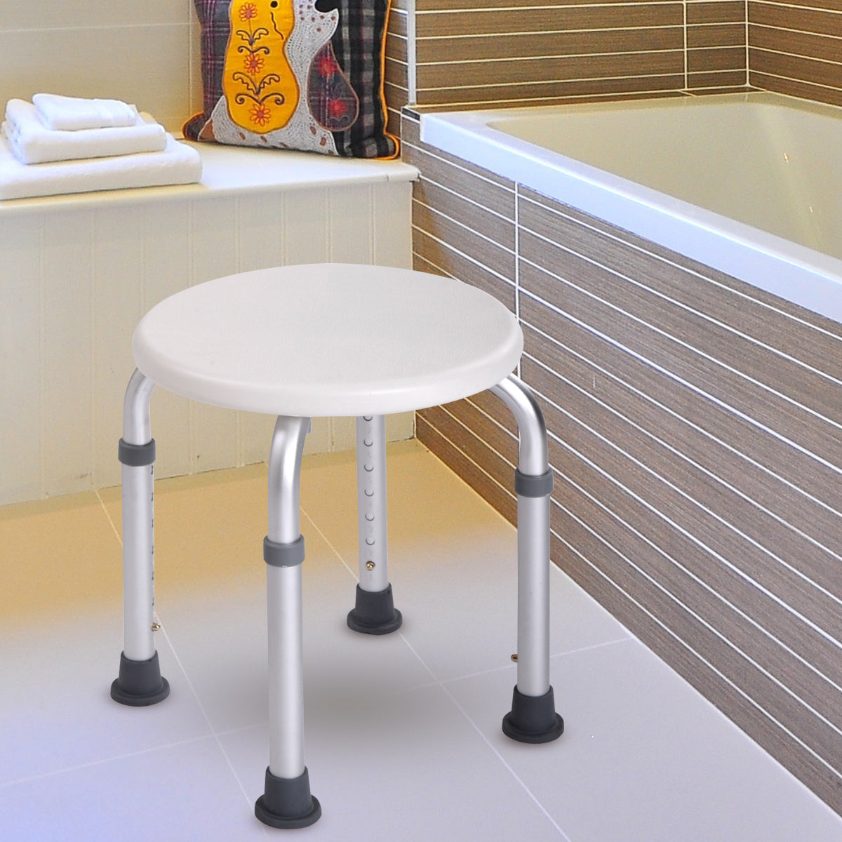 Shower Stool Bath Bench With Adjustable Heights And Non Slip Rubber For Safety And Stability White Aluminium Alloy