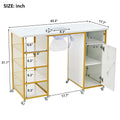 Manicure Table, Marbling Texture Nail Table With Electric Downdraft Vent,Wrist Cushion, Lockable Wheels, Storage Layers & Cabinet,White Gold White Modern Mdf Mdf Metal