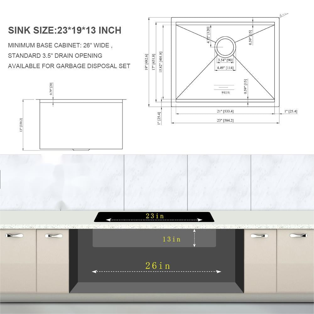 Laundry Workstation Sink 23X19X13" Undermount Laundry Sink Brushed Nickel Stainless Steel