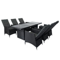 7 Piece Outdoor Patio Wicker Dining Set Patio With Adjustable Backrest Black Wicker Dark Grey Cushion Yes Dining Set Black Rust Resistant Frame Mildew Resistant Cushion Garden & Outdoor Modern Complete Patio Sets Fiber Foam Pads Pe Rattan Iron Waterproof