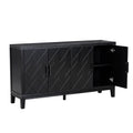 4 Door Retro Sideboard With Adjustable Shelves, Two Large Cabinet With Long Handle, For Living Room And Dining Room Black Black Mdf