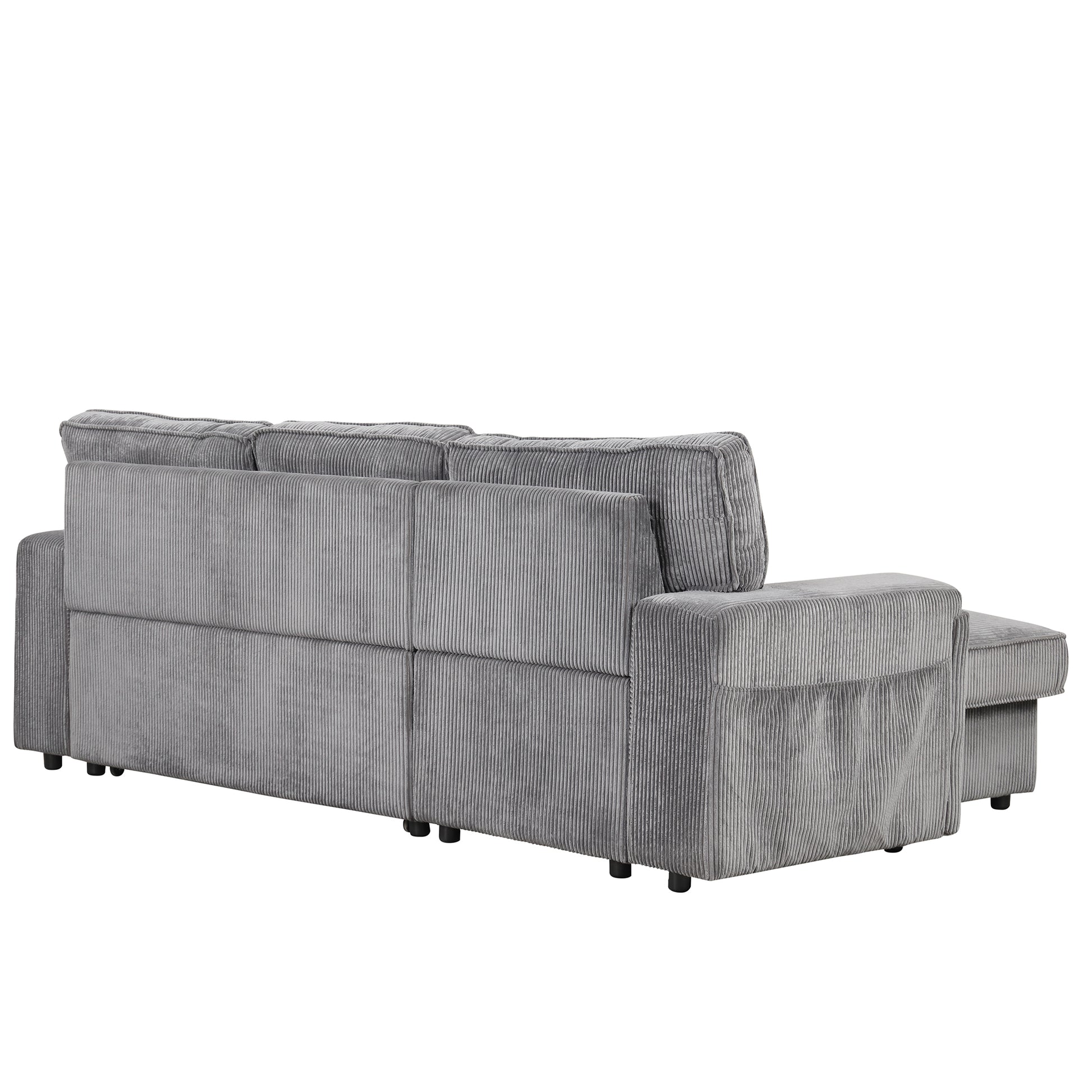 Upholstery Sleeper Sectional Sofa With Storage Bags And 2 Cup Holders On Arms Gray Wood Cushion Back Square Arms Polyester 3 Seat