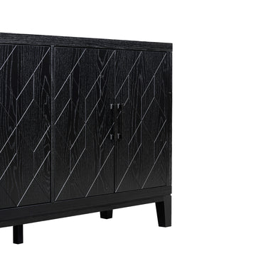 4 Door Retro Sideboard With Adjustable Shelves, Two Large Cabinet With Long Handle, For Living Room And Dining Room Black Black Mdf