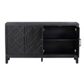 4 Door Retro Sideboard With Adjustable Shelves, Two Large Cabinet With Long Handle, For Living Room And Dining Room Black Black Mdf
