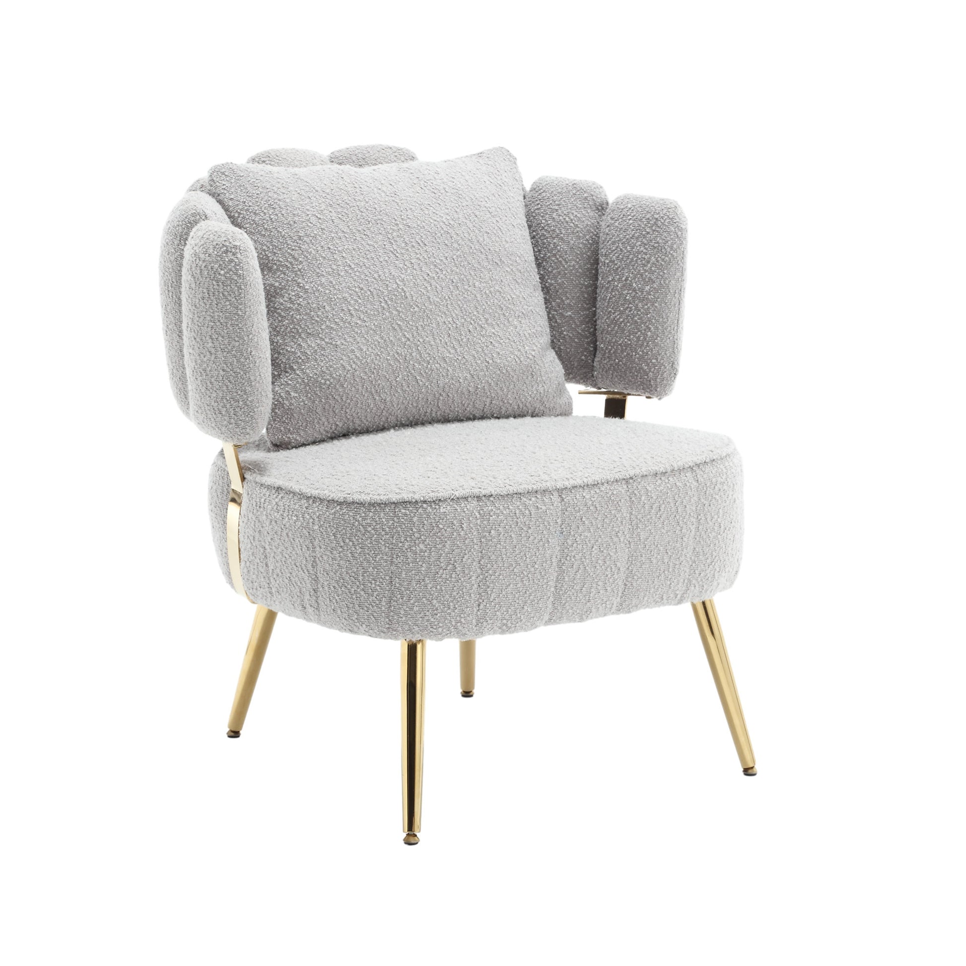 Coolmore Boucle Accent Chair Modern Upholstered Armchair Tufted Chair With Metal Frame, Single Leisure Chairs For Living Room Bedroom Gray Boucle