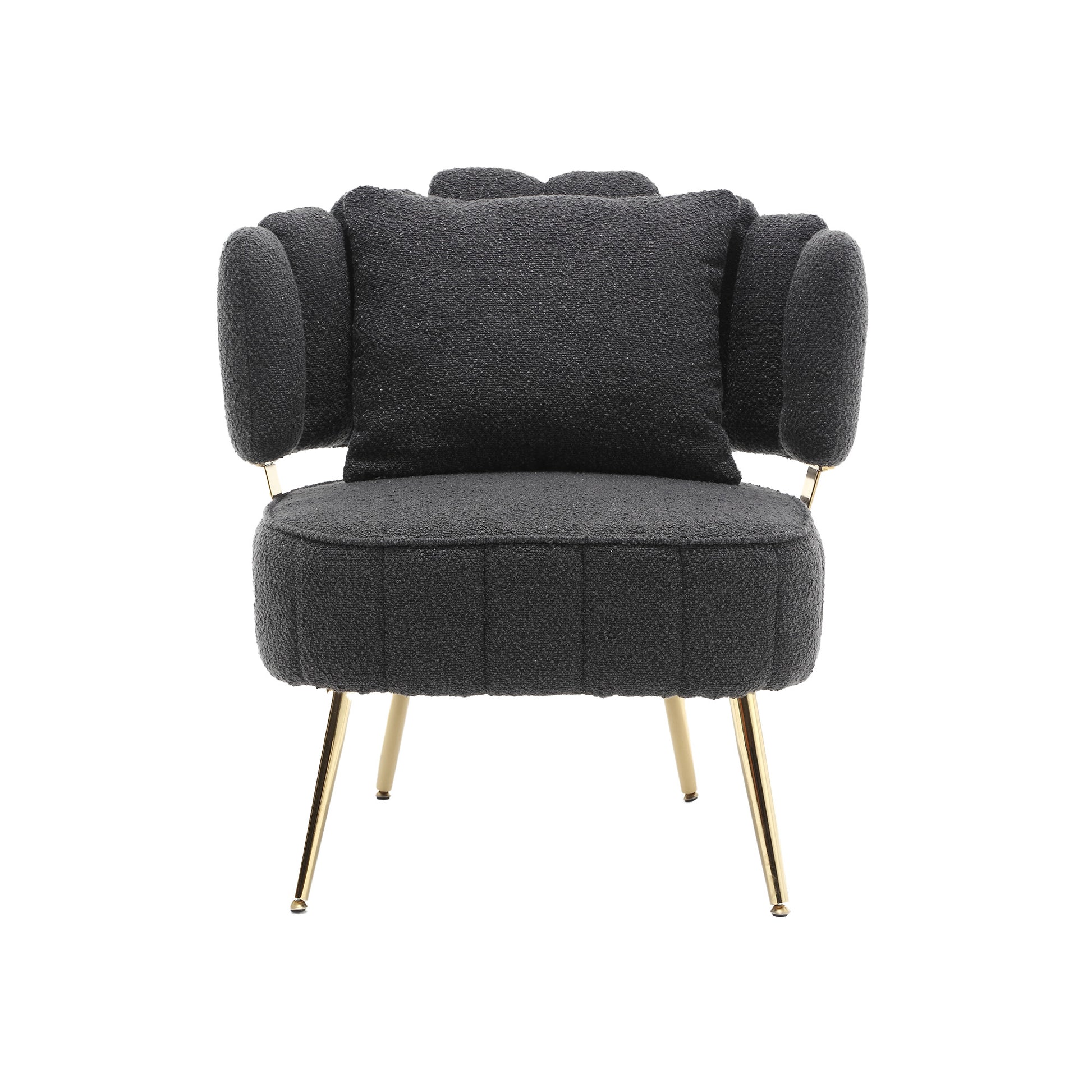 Coolmore Boucle Accent Chair Modern Upholstered Armchair Tufted Chair With Metal Frame, Single Leisure Chairs For Living Room Bedroom Black Boucle