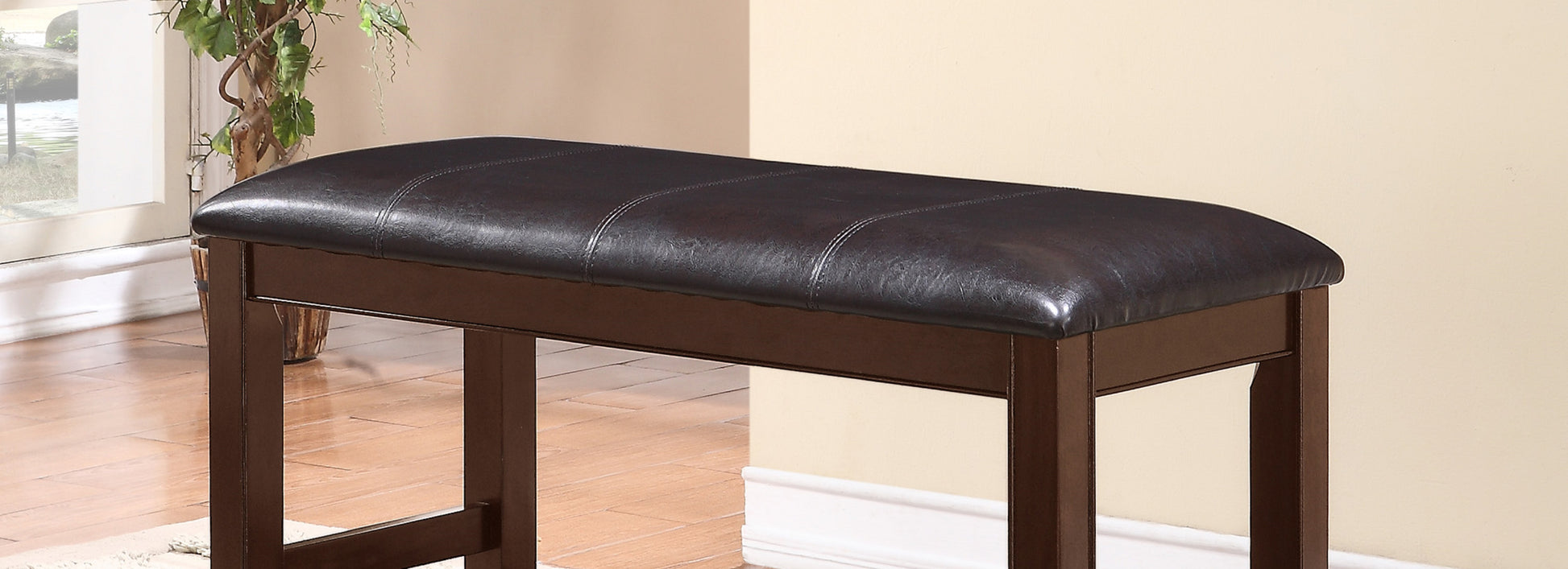 Farmhouse Style 1Pc Brown Espresso Counter Height Bench Footrest Faux Leather Upholstered Seat Wooden Furniture Espresso Faux Leather Dining Room Rectangular Brown Contemporary,Transitional Wood