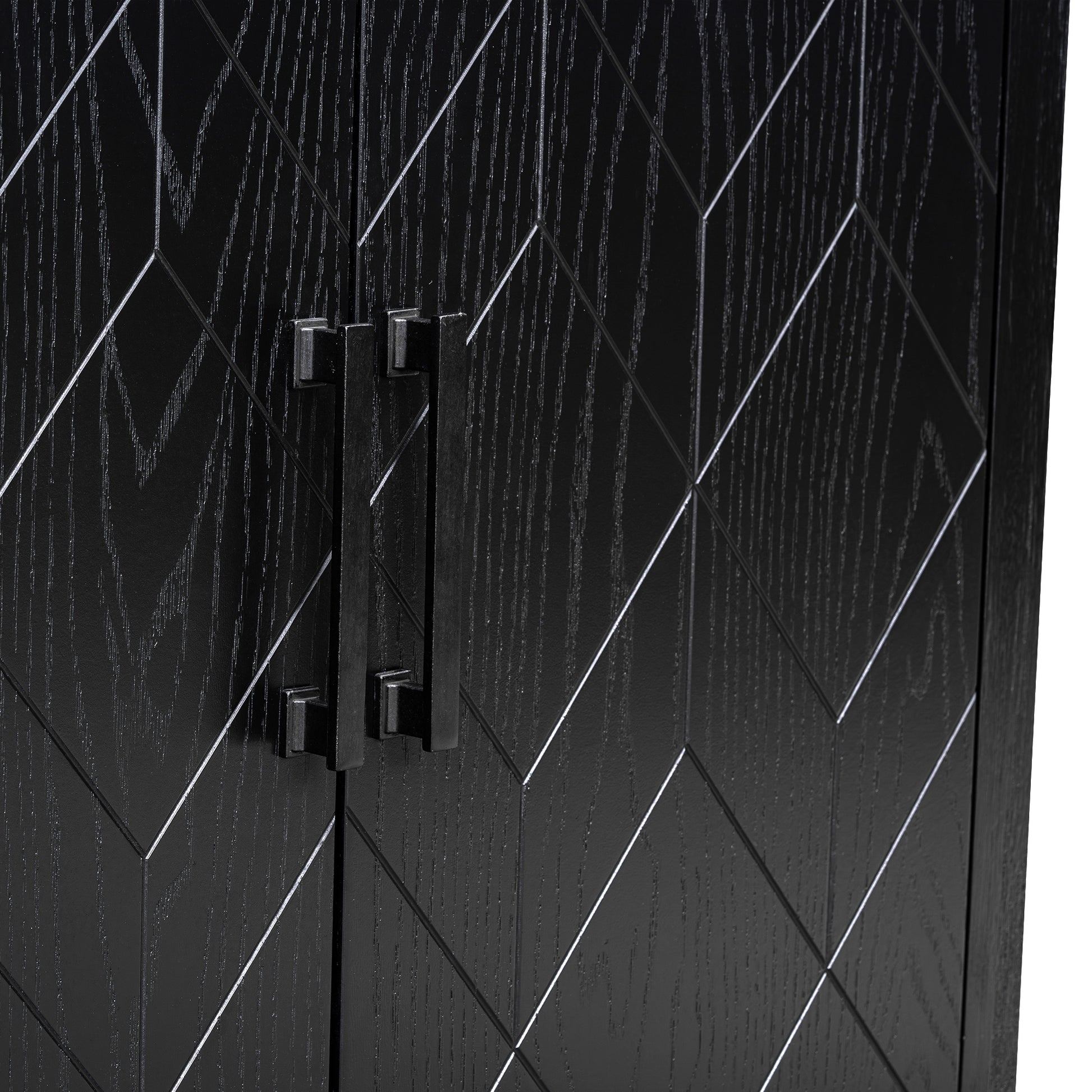 4 Door Retro Sideboard With Adjustable Shelves, Two Large Cabinet With Long Handle, For Living Room And Dining Room Black Black Mdf