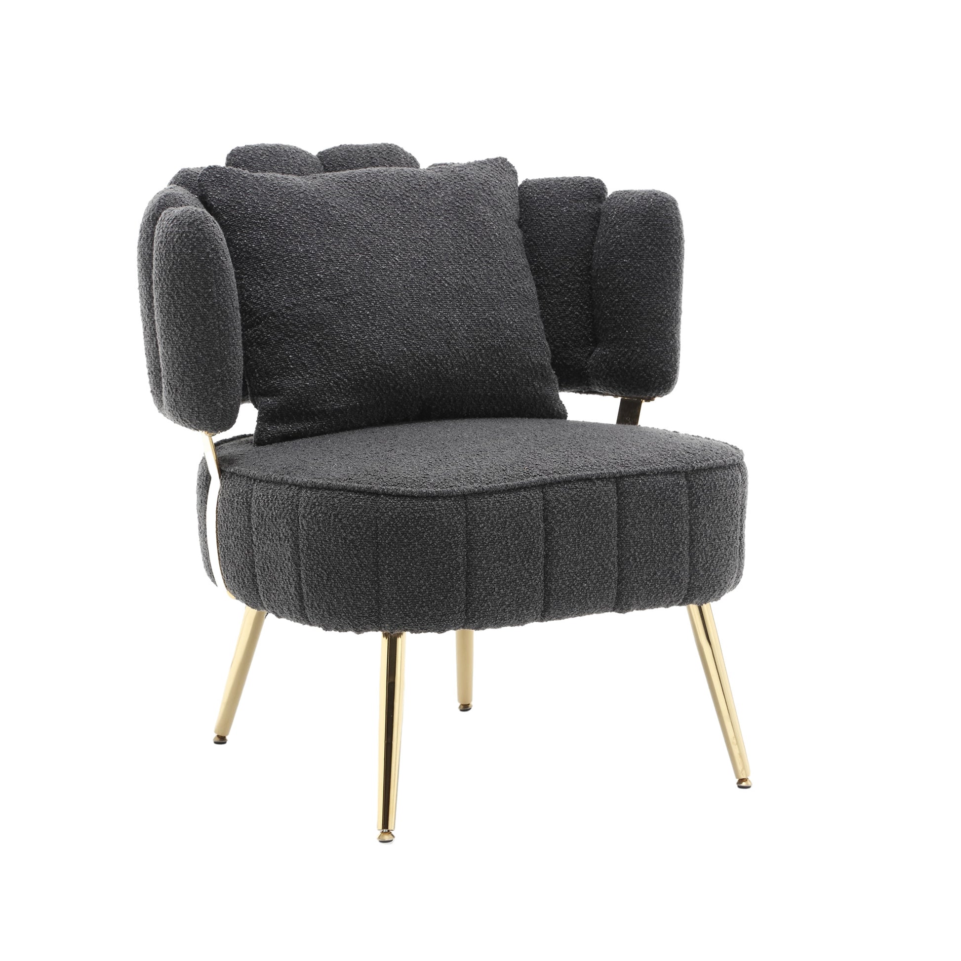Coolmore Boucle Accent Chair Modern Upholstered Armchair Tufted Chair With Metal Frame, Single Leisure Chairs For Living Room Bedroom Black Boucle