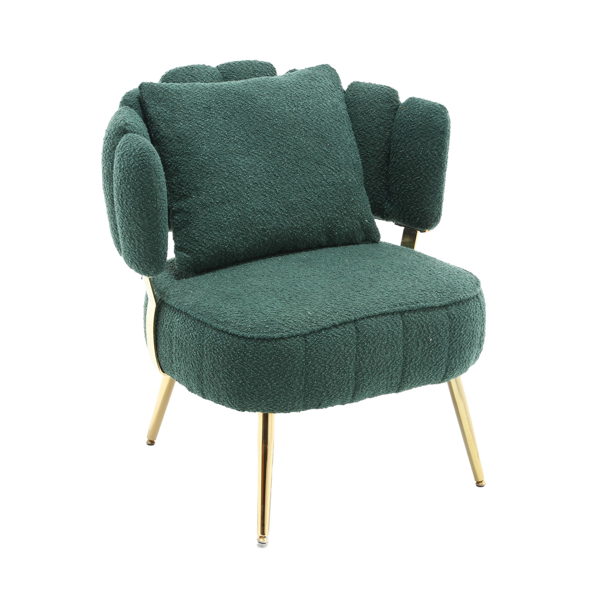 Coolmore Boucle Accent Chair Modern Upholstered Armchair Tufted Chair With Metal Frame, Single Leisure Chairs For Living Room Bedroom Emerald Boucle
