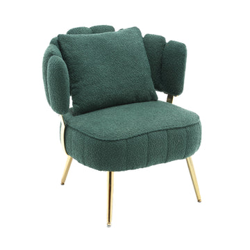 Coolmore Boucle Accent Chair Modern Upholstered Armchair Tufted Chair With Metal Frame, Single Leisure Chairs For Living Room Bedroom Emerald Boucle