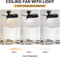 23 Inch Bedroom With 3 Color Dimmable 3 Abs Blades Remote Control Dc Motor Black With 18W Led Light Black Abs
