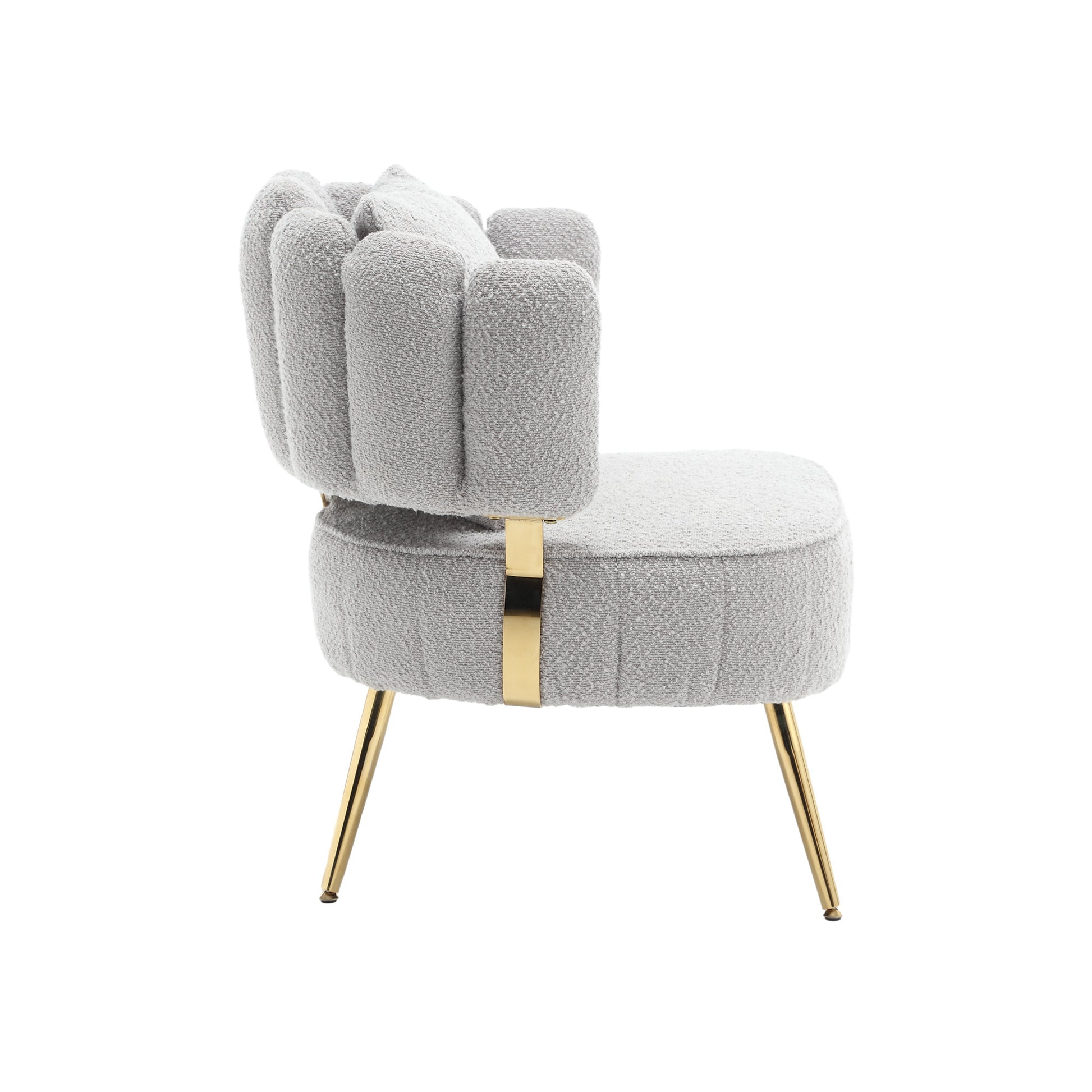 Coolmore Boucle Accent Chair Modern Upholstered Armchair Tufted Chair With Metal Frame, Single Leisure Chairs For Living Room Bedroom Gray Boucle