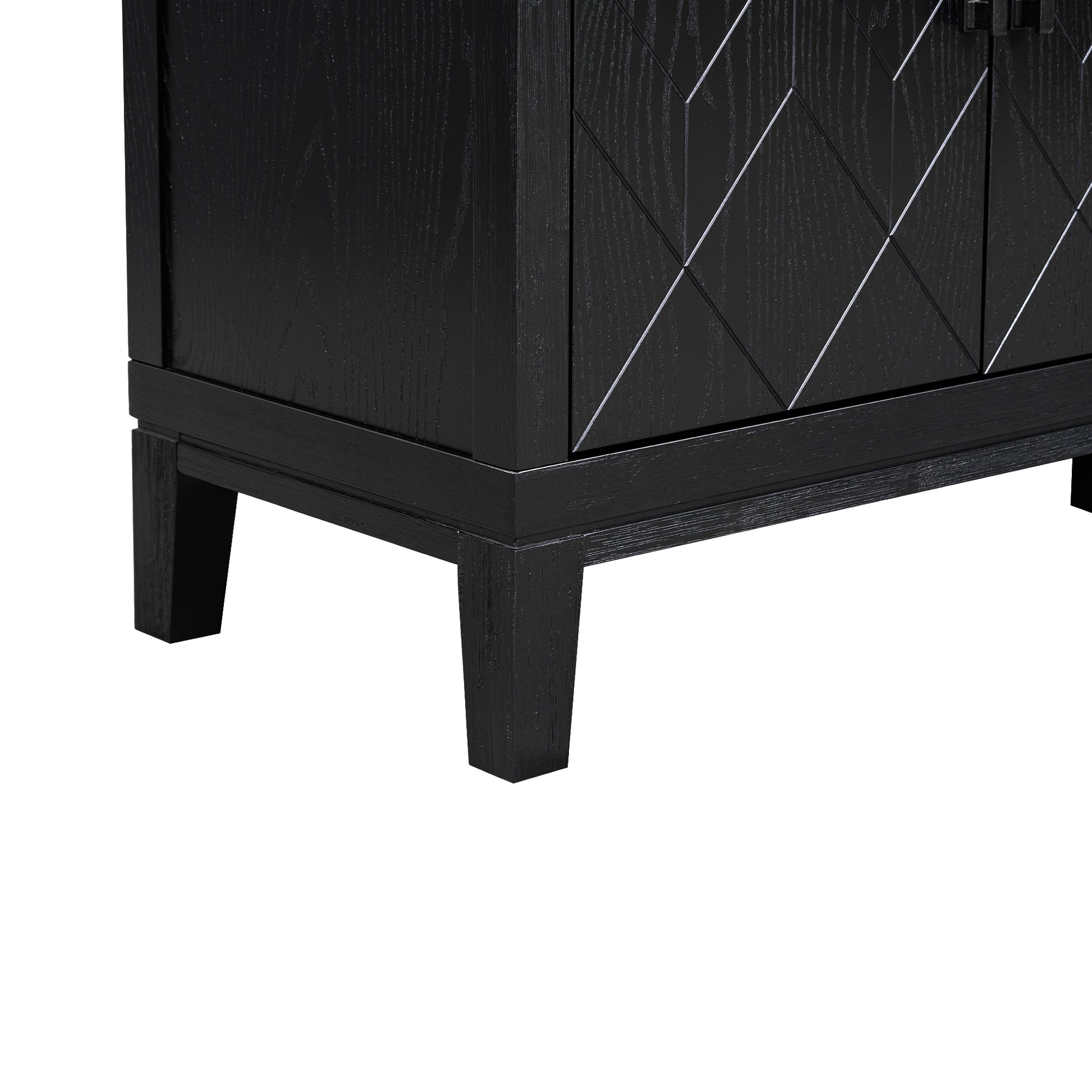 4 Door Retro Sideboard With Adjustable Shelves, Two Large Cabinet With Long Handle, For Living Room And Dining Room Black Black Mdf