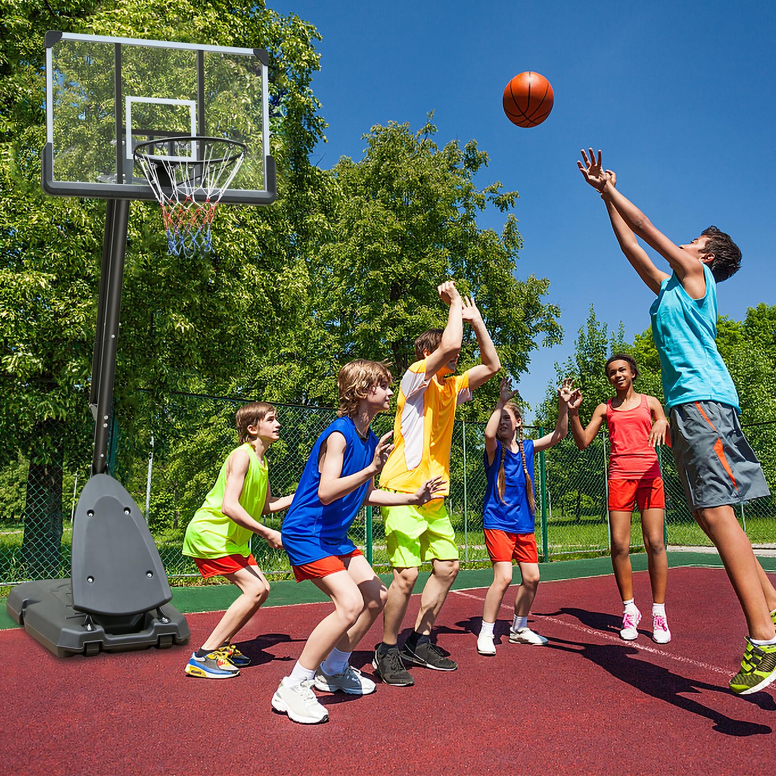 Height Adjustable 7 To 10Ft Basketball Hoop 44 Inch Backboard Portable Basketball Goal System With Stable Base And Wheels, Use For Outdoor Balls Sports Black Gray Portable Garden & Outdoor Training Support Iron