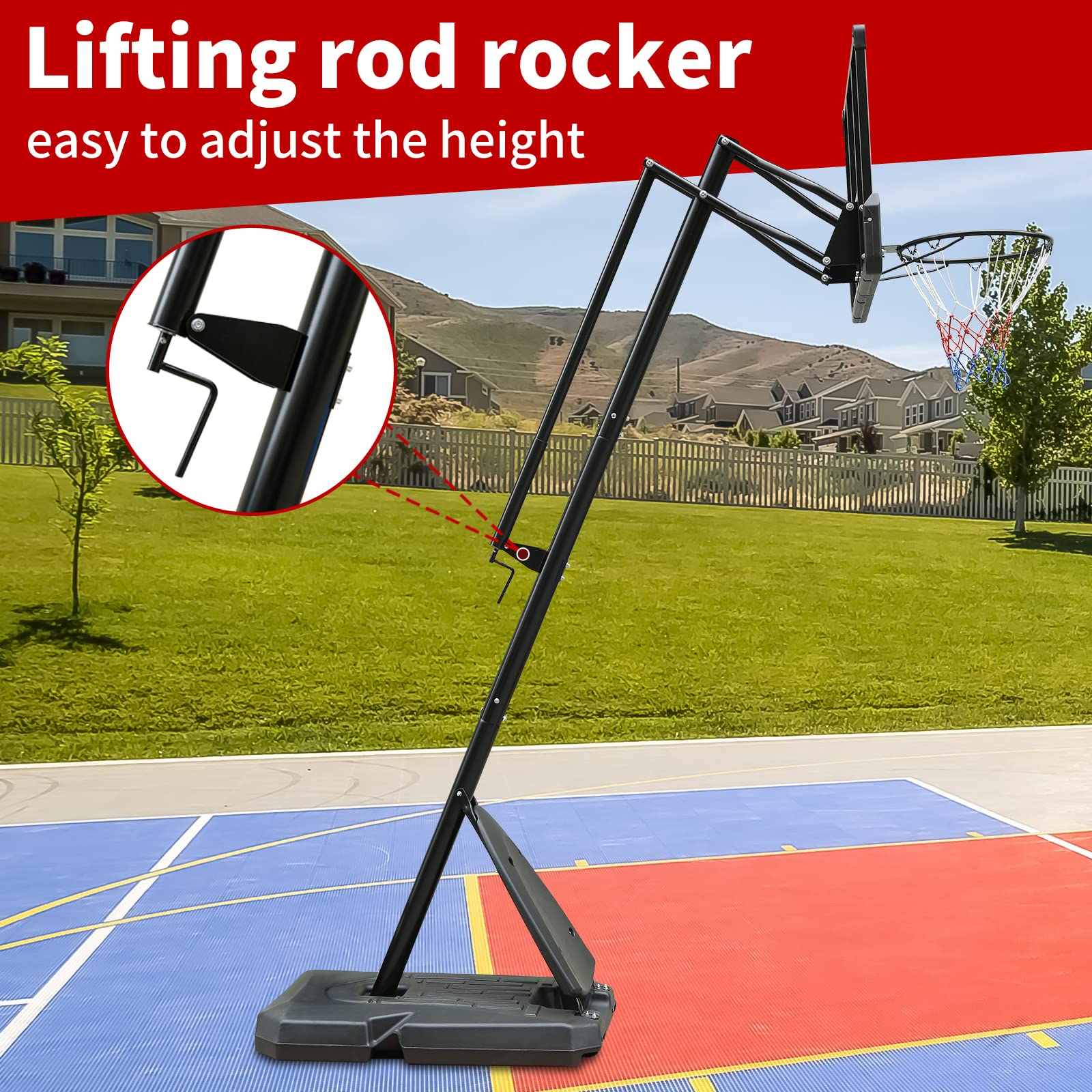 Height Adjustable 7 To 10Ft Basketball Hoop 44 Inch Backboard Portable Basketball Goal System With Stable Base And Wheels, Use For Outdoor Balls Sports Black Gray Portable Garden & Outdoor Training Support Iron