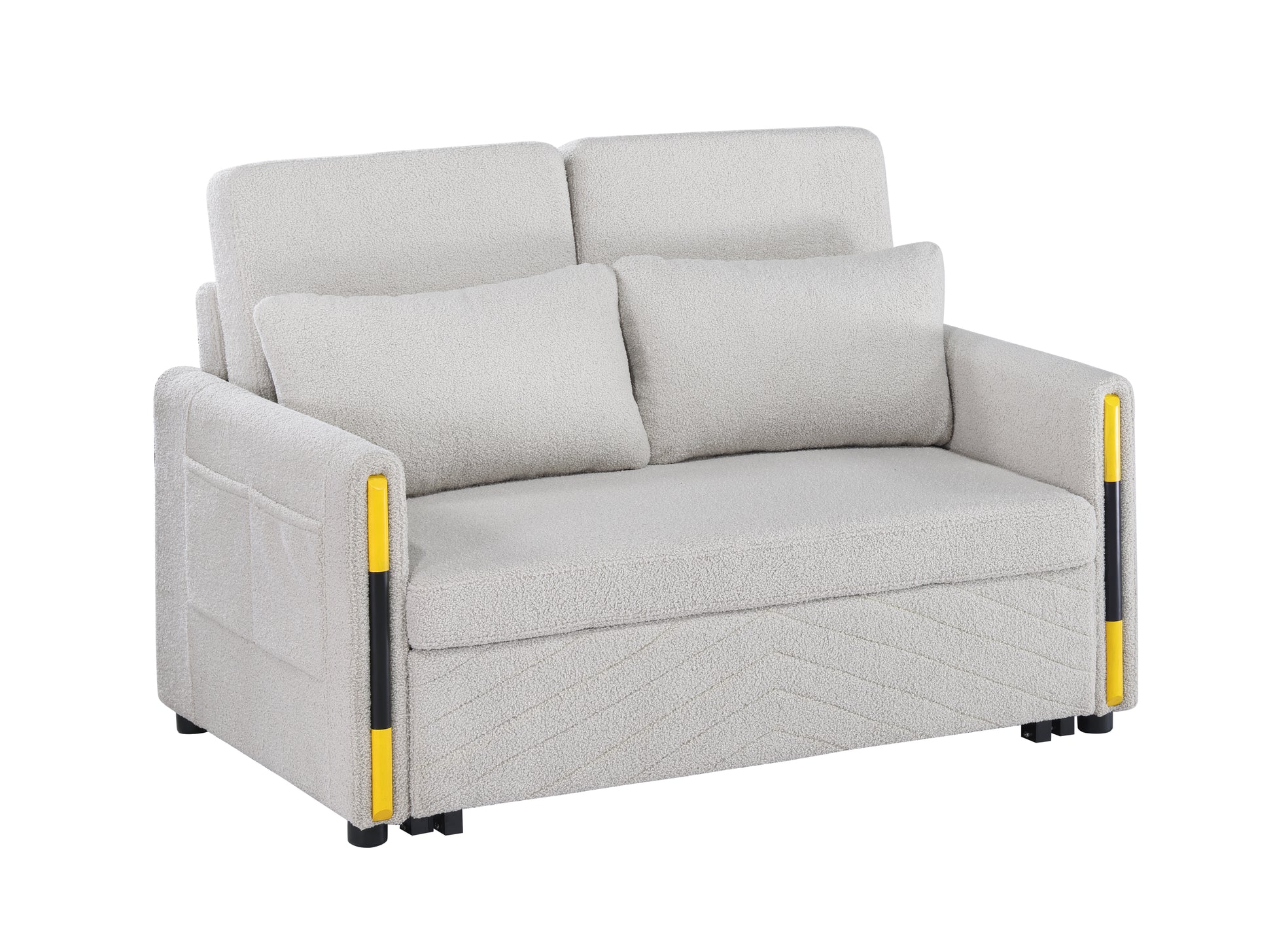 Percy 55.5"W Beige Teddy Velvet Sleeper Loveseat With Dual Pull Sleeper Design Beige Fabric