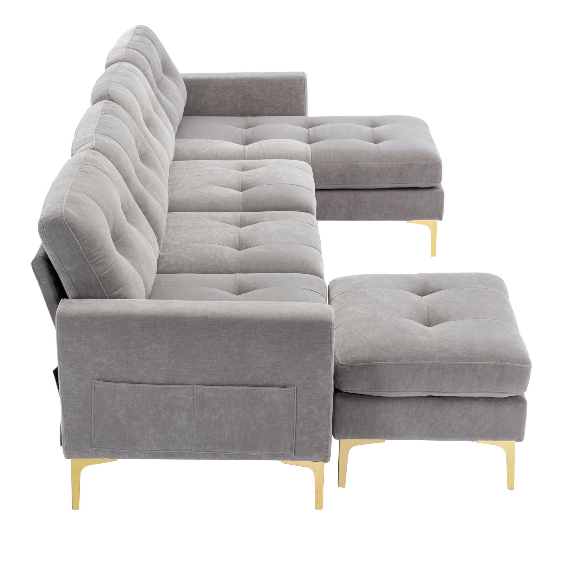 110" L Shape Convertible Sectional Sofa Couch With Movable Ottoman For Living Room, Apartment, Office, Light Grey Light Grey Foam Velvet 4 Seat