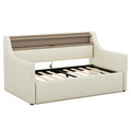 Twin Size Daybed With Hydraulic Storage, Upholstered Daybed With Lift Up Storage, Twin Leather Daybed With Charging Station And Led Lights,Beige Twin Beige Pu Leather