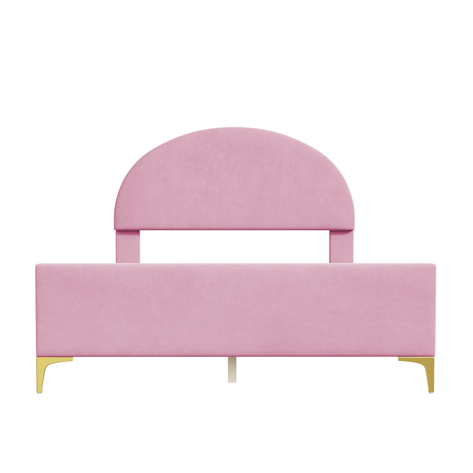 Full Size Upholstered Platform Bed With Classic Semi Circle Shaped Headboard And Mental Legs, Velvet, Pink Pink Velvet